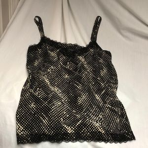 Dana Buchman 10 💯silk shell black cream lace nwot